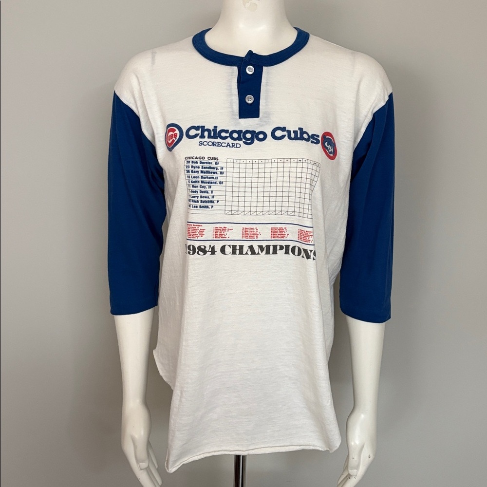 Chicago Cubs Vintage Scorecard 1984 Champions T-Shirt Ryne Sandberg Size L Large